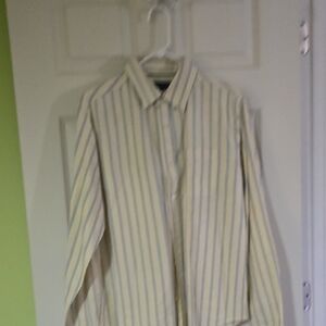 Aeropostale Men's Shirt Yellow With Blue Pinstripes Size M